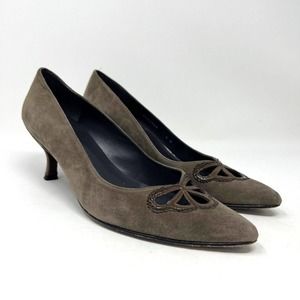 Stuart Weitzman Suede Leather Mushroom Taupe Slip On Pumps Heel Women’s Size 9